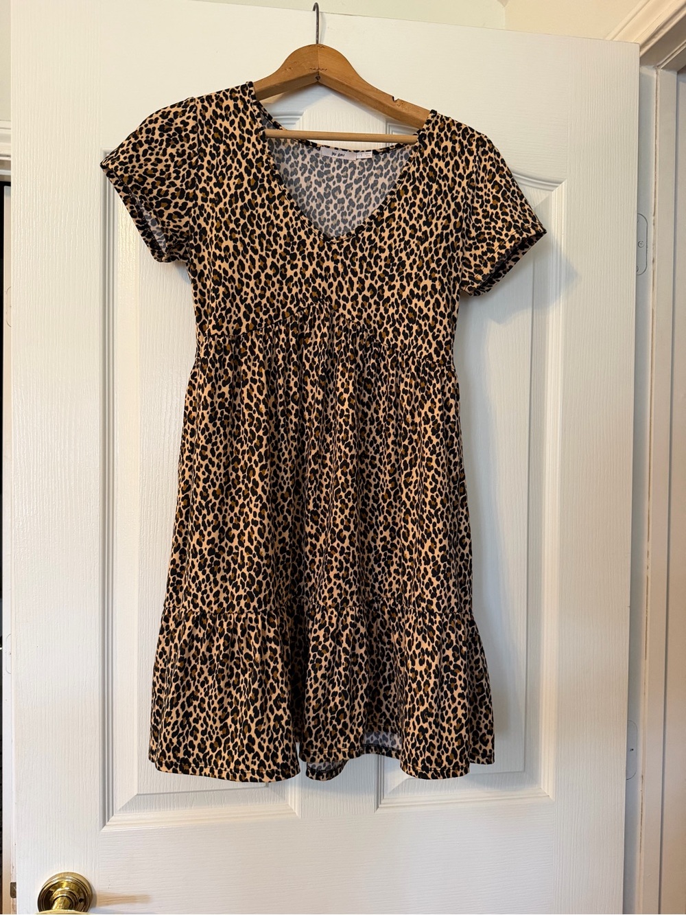 miami Leopard Print V-Neck Mini Dress in Tan and Black